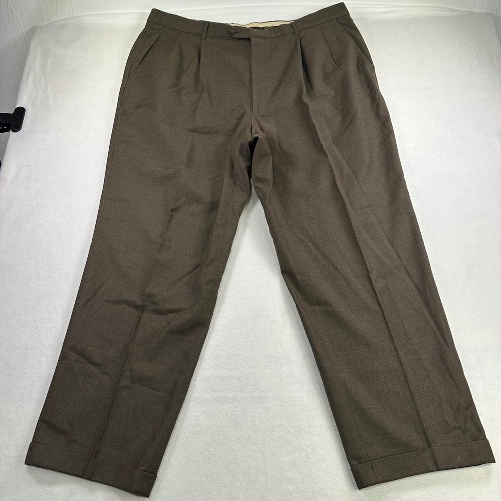 Principe Italy Men Brown Wool Cashmere Pleated Cuffed Dress Pants 42 x 30